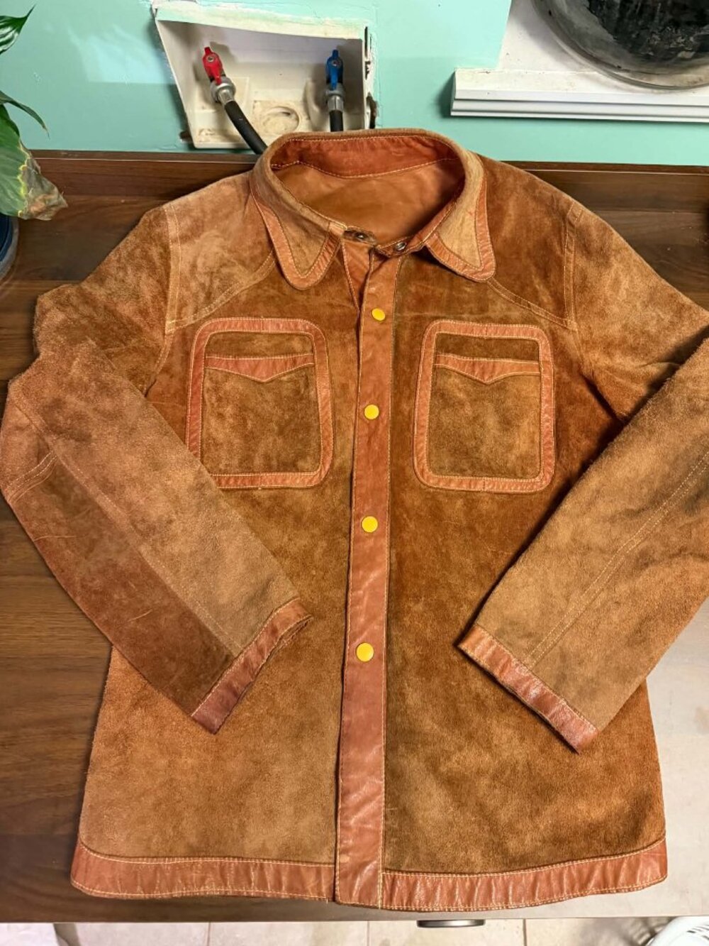 Vintage Brown Suede Leather Shirt Jacket. Reversible! Shacket, Retro Western